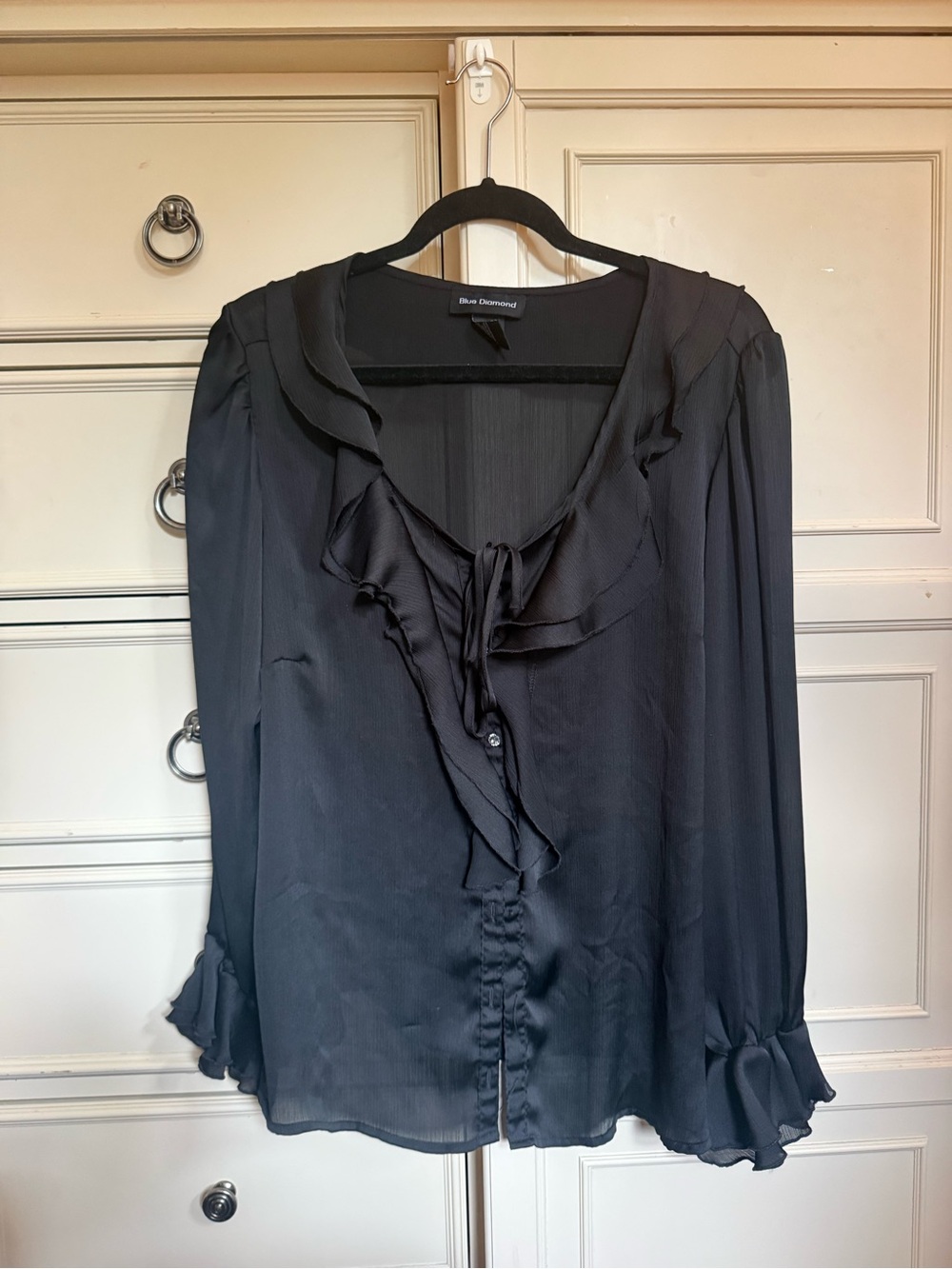 Blue Diamond brand Black Sheer Ruffle Shirt